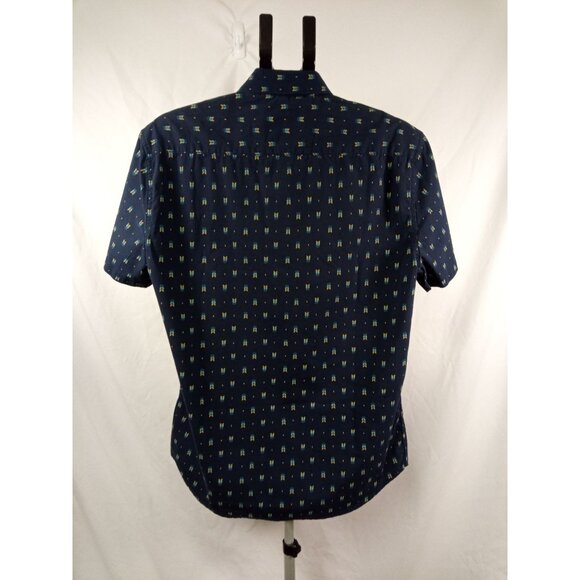 MBX Premium Goods Blue Yellow Arrow Print Casual Button-Down Short Sleeved Shirt - Picture 4 of 8